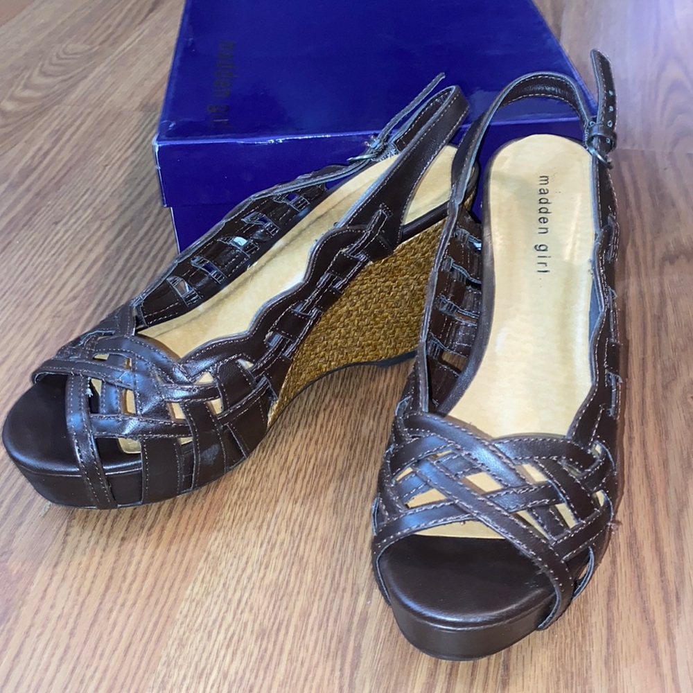 Madden Girl Teza Brown Woven  Wedge Platform Shoes 7 1/2